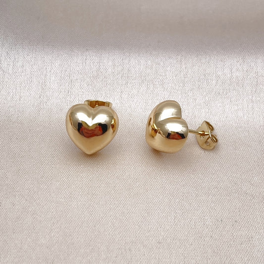 Oro Laminado Stud Earring, Gold Filled Style Heart Design, Polished, Golden Finish
