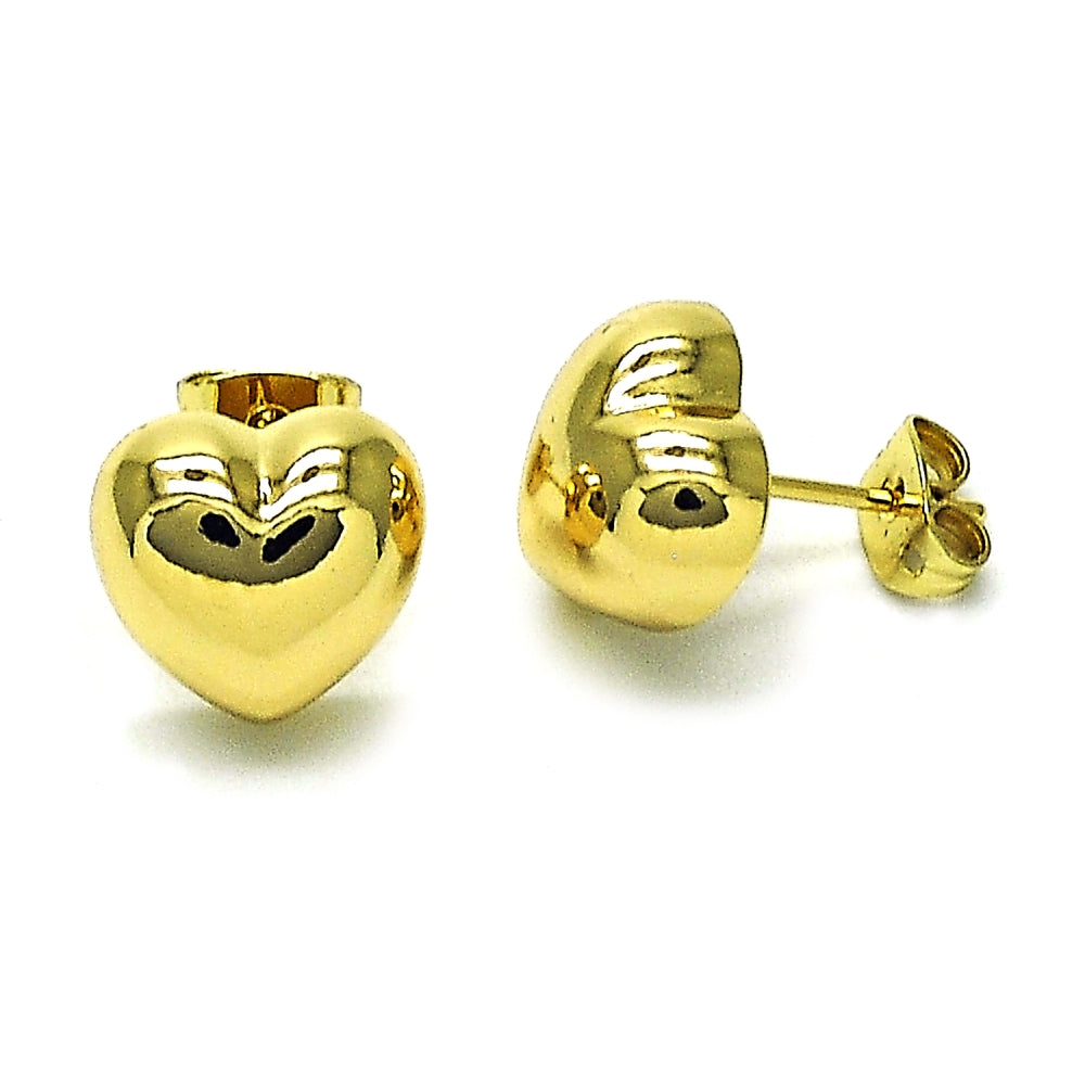 Oro Laminado Stud Earring, Gold Filled Style Heart Design, Polished, Golden Finish