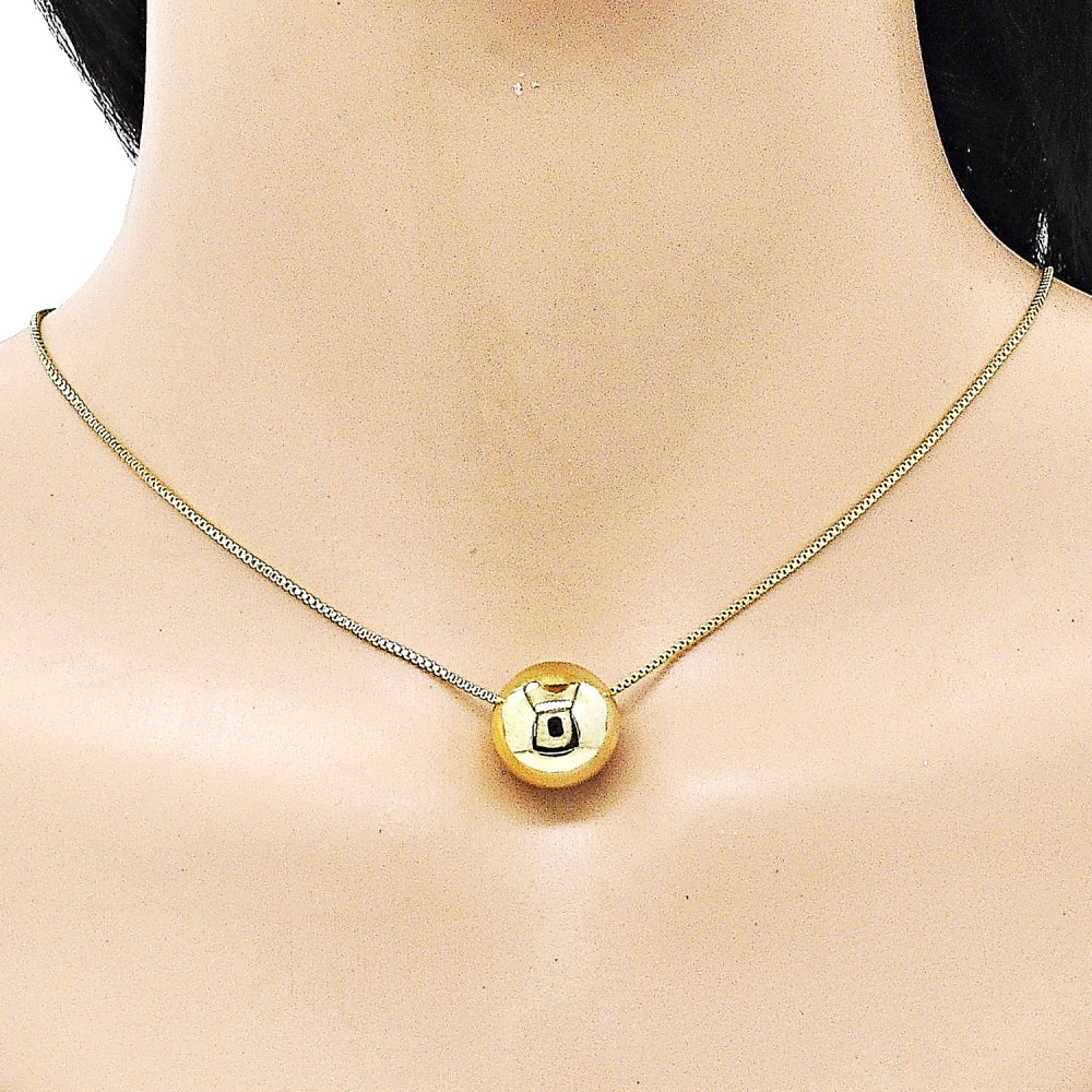 Oro Laminado Pendant Necklace, Gold Filled Style Ball and Box Design, Polished, Golden Finish