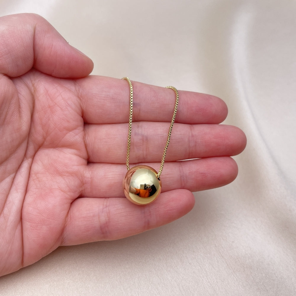 Oro Laminado Pendant Necklace, Gold Filled Style Ball and Box Design, Polished, Golden Finish