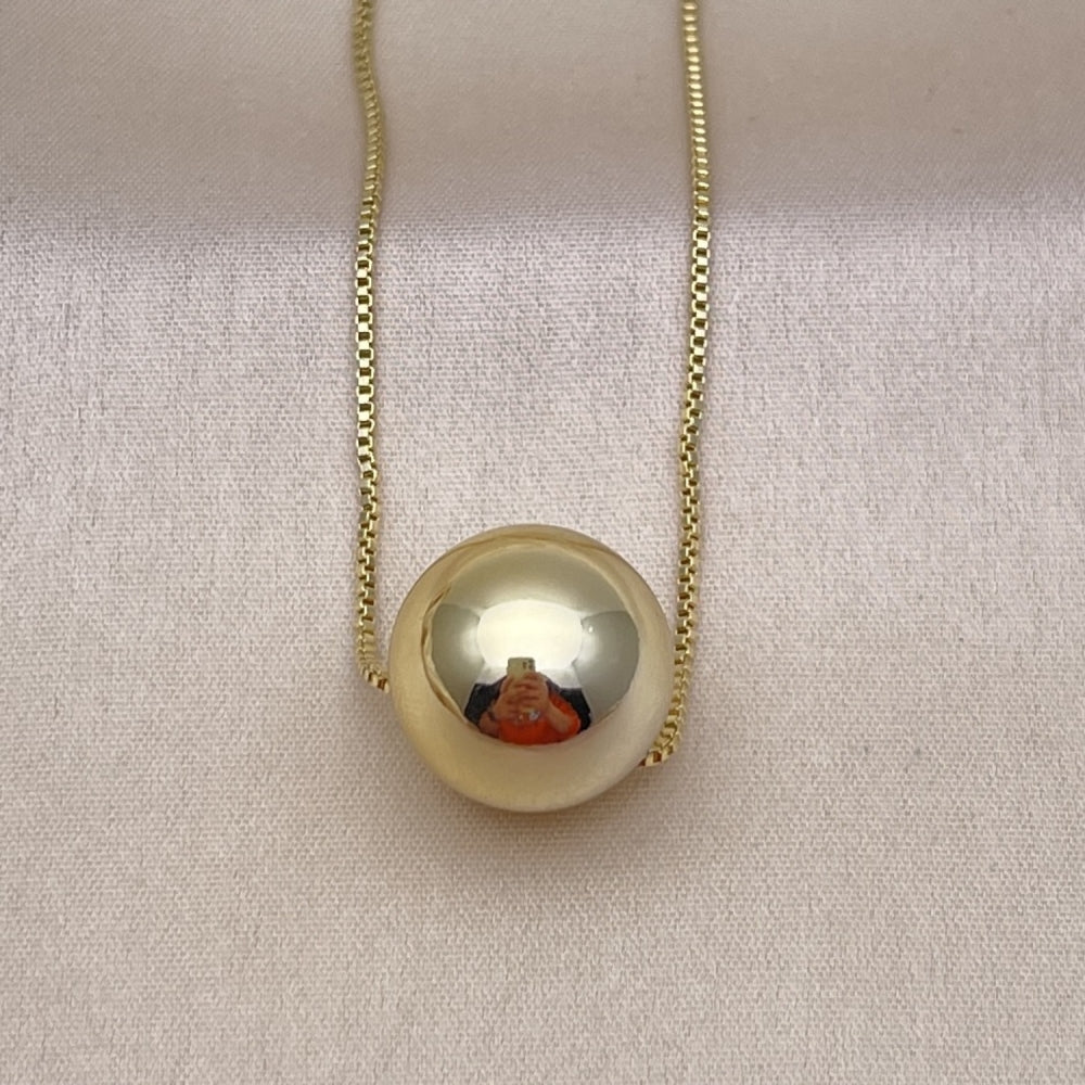 Oro Laminado Pendant Necklace, Gold Filled Style Ball and Box Design, Polished, Golden Finish