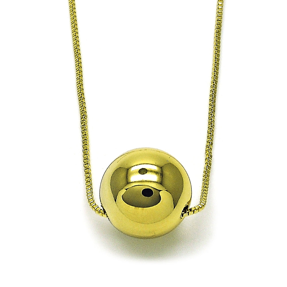 Oro Laminado Pendant Necklace, Gold Filled Style Ball and Box Design, Polished, Golden Finish