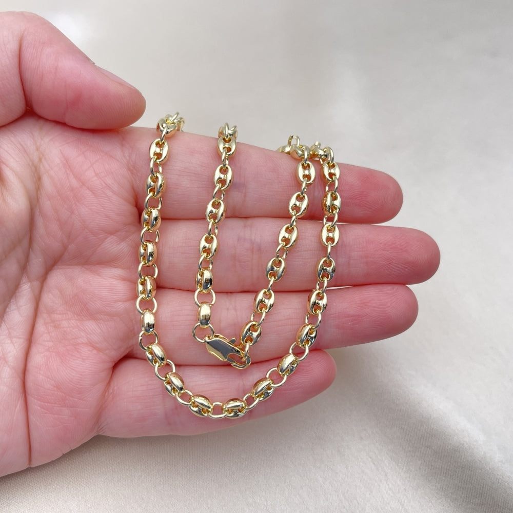 Oro Laminado Fancy Necklace, Gold Filled Style Puff Mariner Design, Polished, Golden Finish