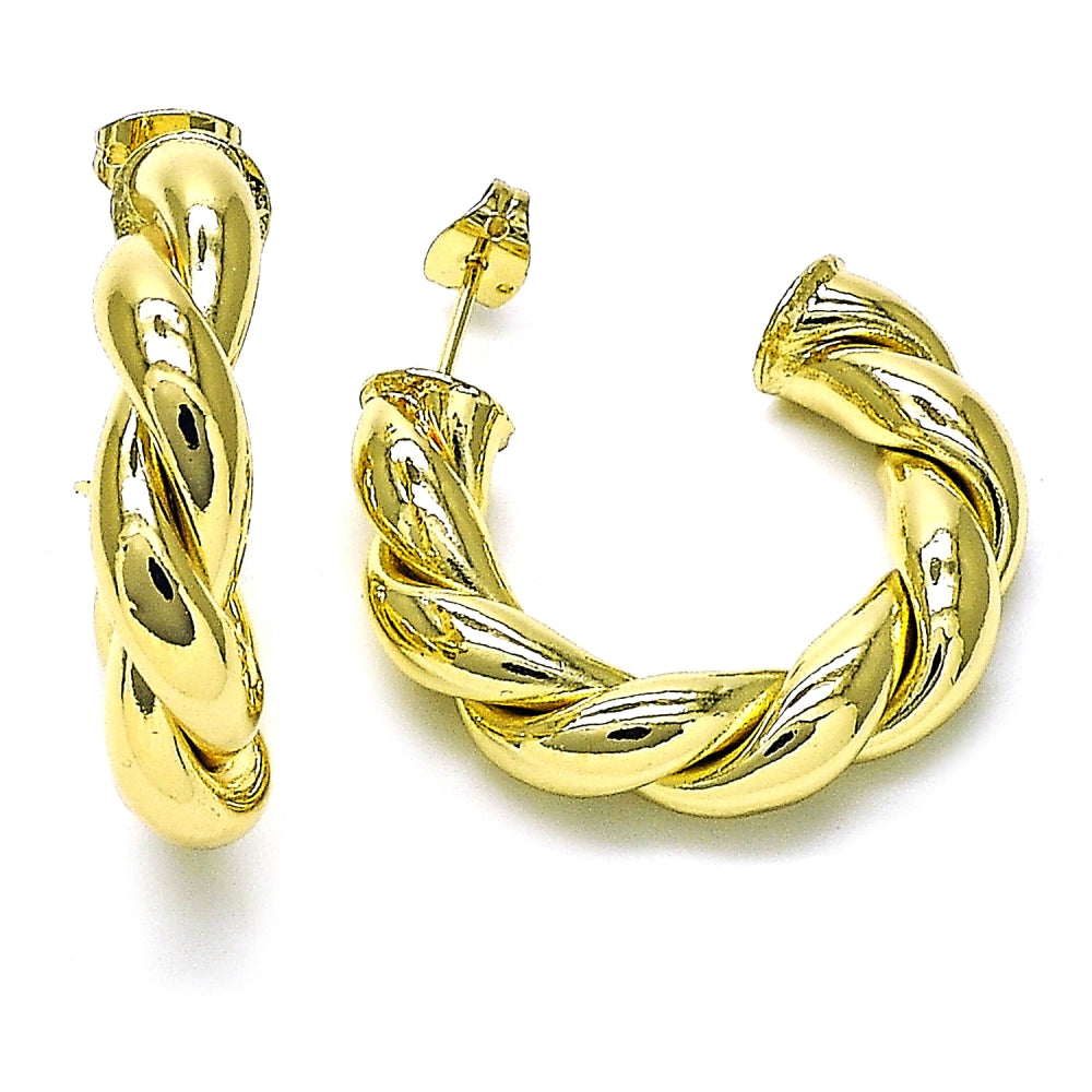 Oro Laminado Medium Hoop, Gold Filled Style Twist and Hollow Design, Polished, Golden Finish
