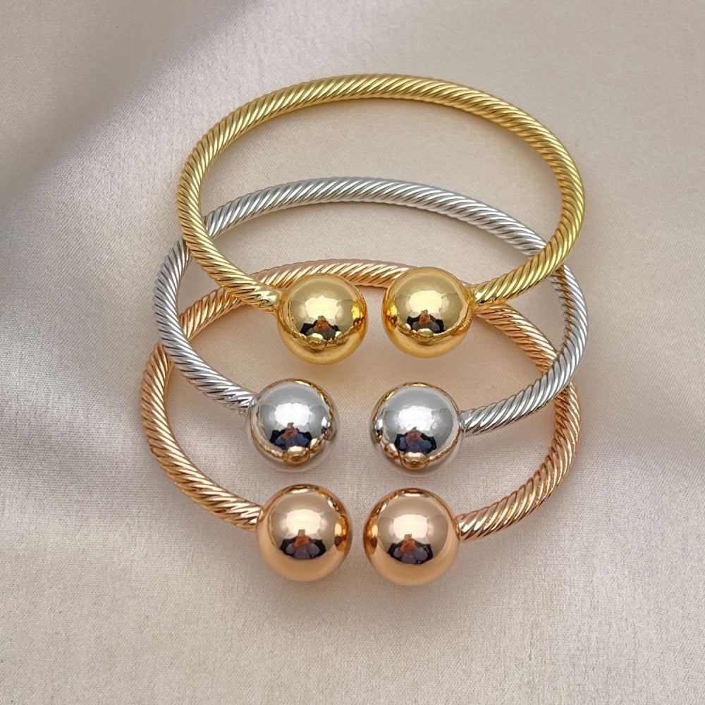 Oro Laminado Trio Bangle, Gold Filled Style Ball and Twist Design, Polished, Tricolor