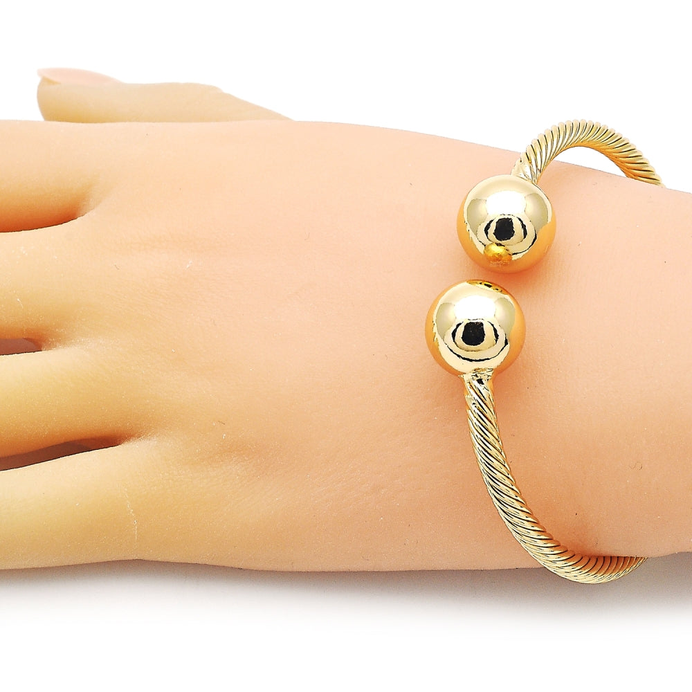 Oro Laminado Individual Bangle, Gold Filled Style Ball and Twist Design, Polished, Golden Finish