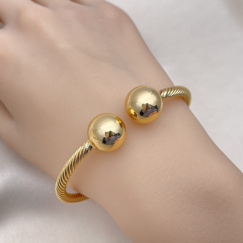 Oro Laminado Individual Bangle, Gold Filled Style Ball and Twist Design, Polished, Golden Finish