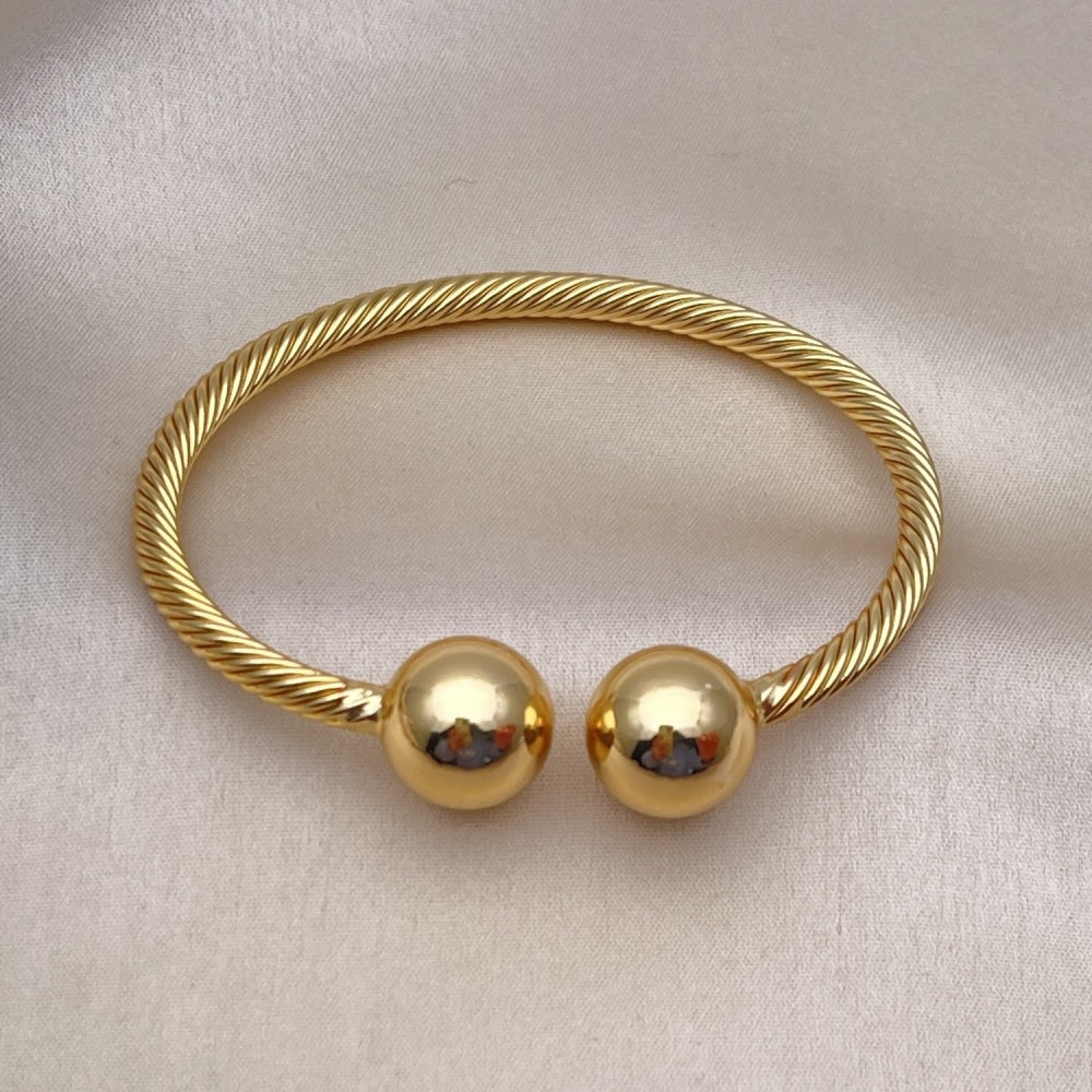 Oro Laminado Individual Bangle, Gold Filled Style Ball and Twist Design, Polished, Golden Finish