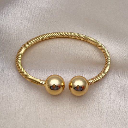 Oro Laminado Individual Bangle, Gold Filled Style Ball and Twist Design, Polished, Golden Finish