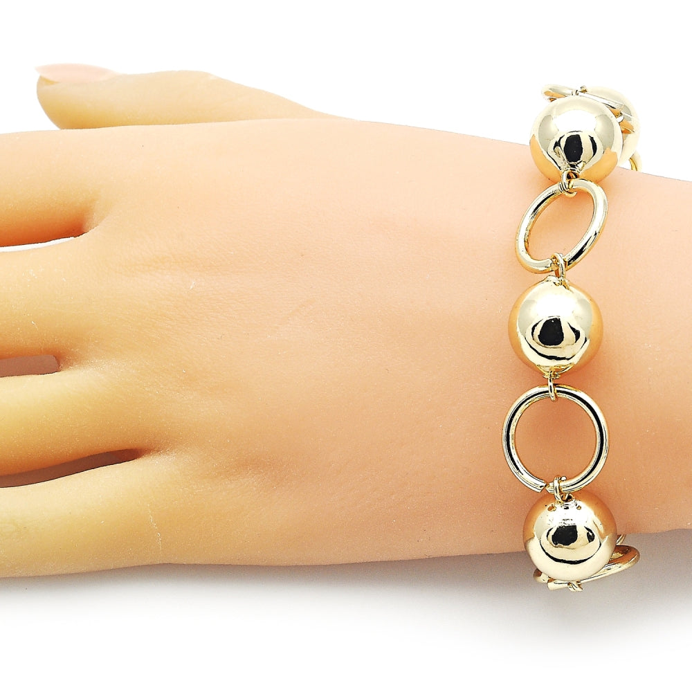 Oro Laminado Fancy Bracelet, Gold Filled Style Ball Design, Polished, Golden Finish