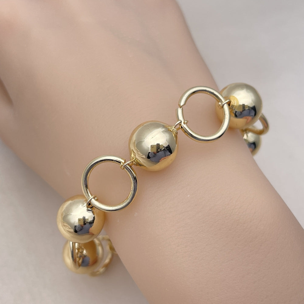 Oro Laminado Fancy Bracelet, Gold Filled Style Ball Design, Polished, Golden Finish