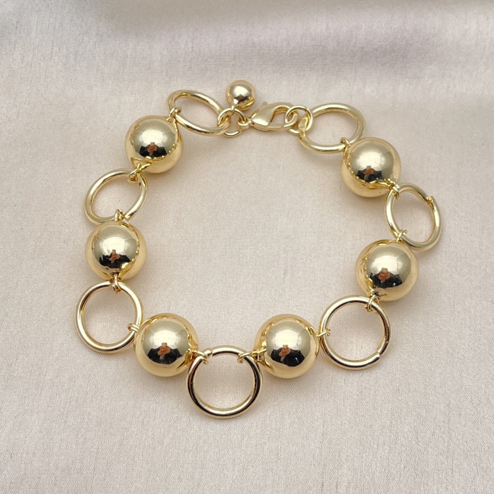 Oro Laminado Fancy Bracelet, Gold Filled Style Ball Design, Polished, Golden Finish