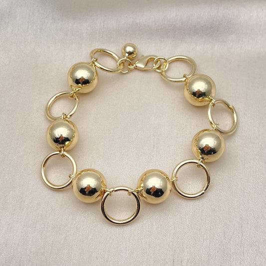 Oro Laminado Fancy Bracelet, Gold Filled Style Ball Design, Polished, Golden Finish