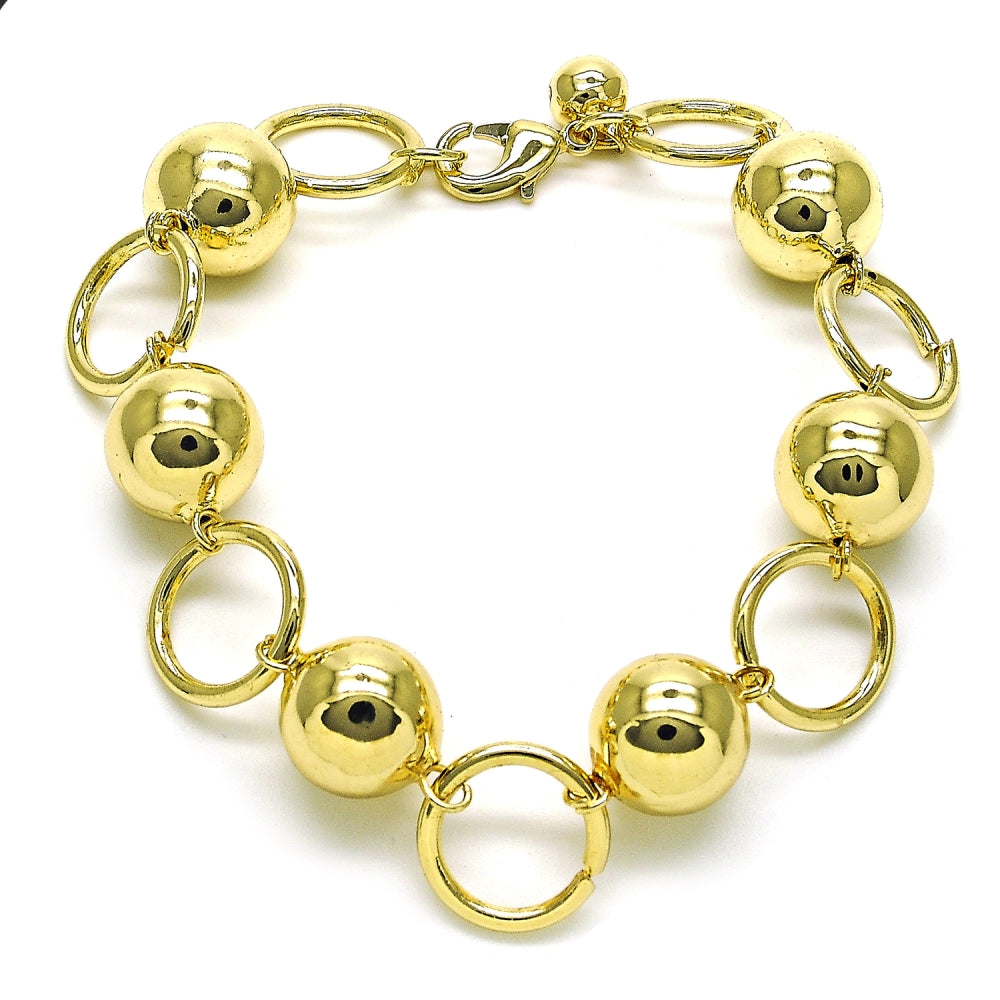 Oro Laminado Fancy Bracelet, Gold Filled Style Ball Design, Polished, Golden Finish
