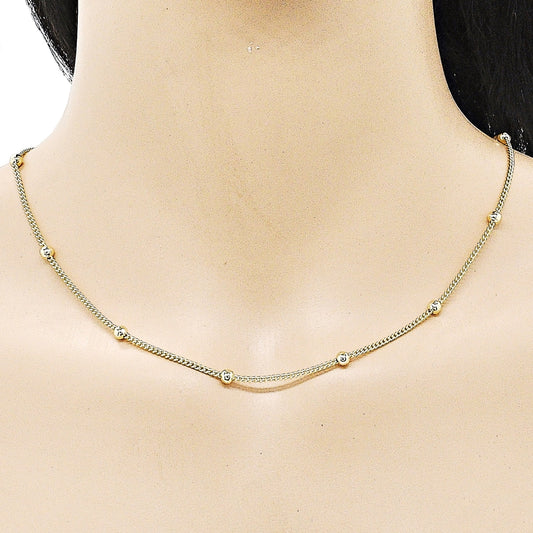 Oro Laminado Basic Necklace, Gold Filled Style Miami Cuban and Ball Design, Polished, Golden Finish