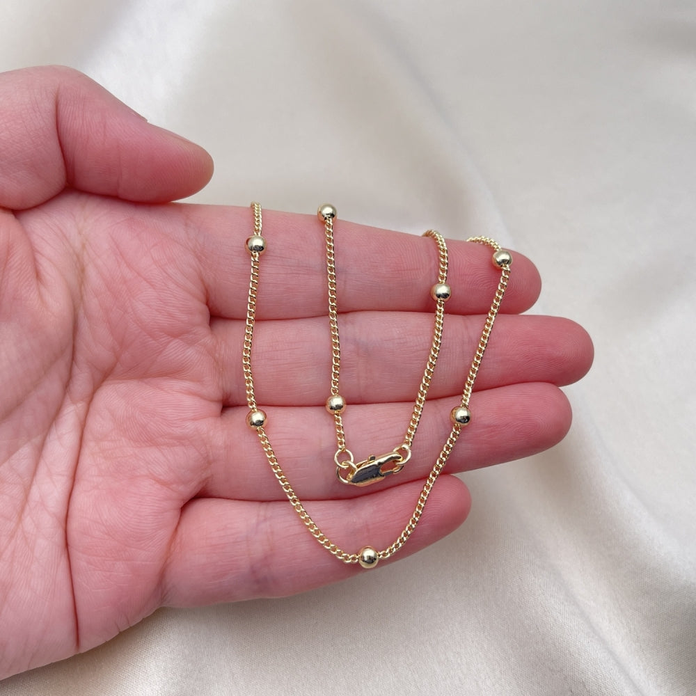 Oro Laminado Basic Necklace, Gold Filled Style Miami Cuban and Ball Design, Polished, Golden Finish