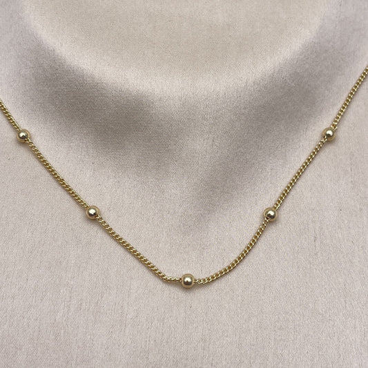 Oro Laminado Basic Necklace, Gold Filled Style Miami Cuban and Ball Design, Polished, Golden Finish