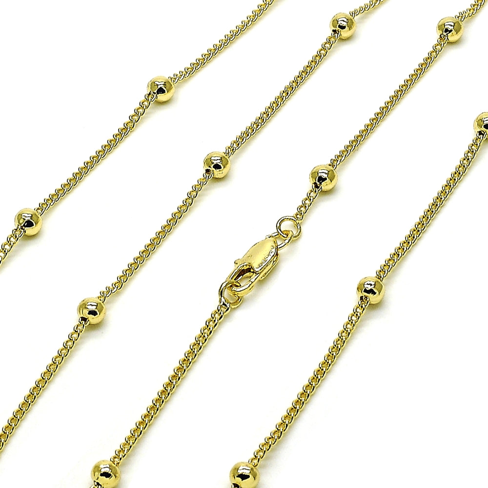Oro Laminado Basic Necklace, Gold Filled Style Miami Cuban and Ball Design, Polished, Golden Finish