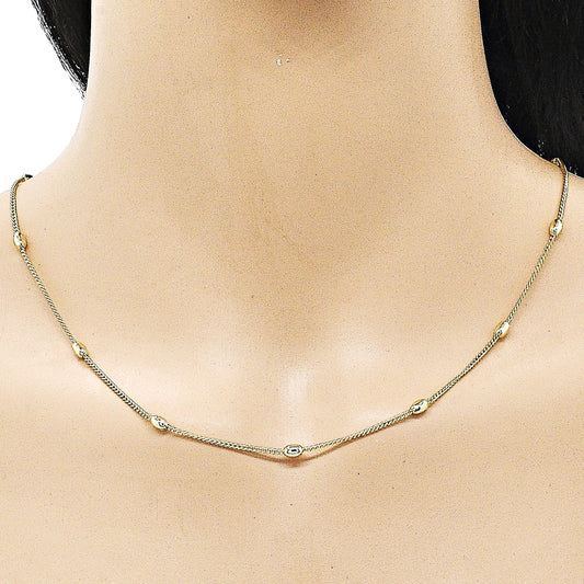 Oro Laminado Basic Necklace, Gold Filled Style Miami Cuban and Ball Design, Polished, Golden Finish
