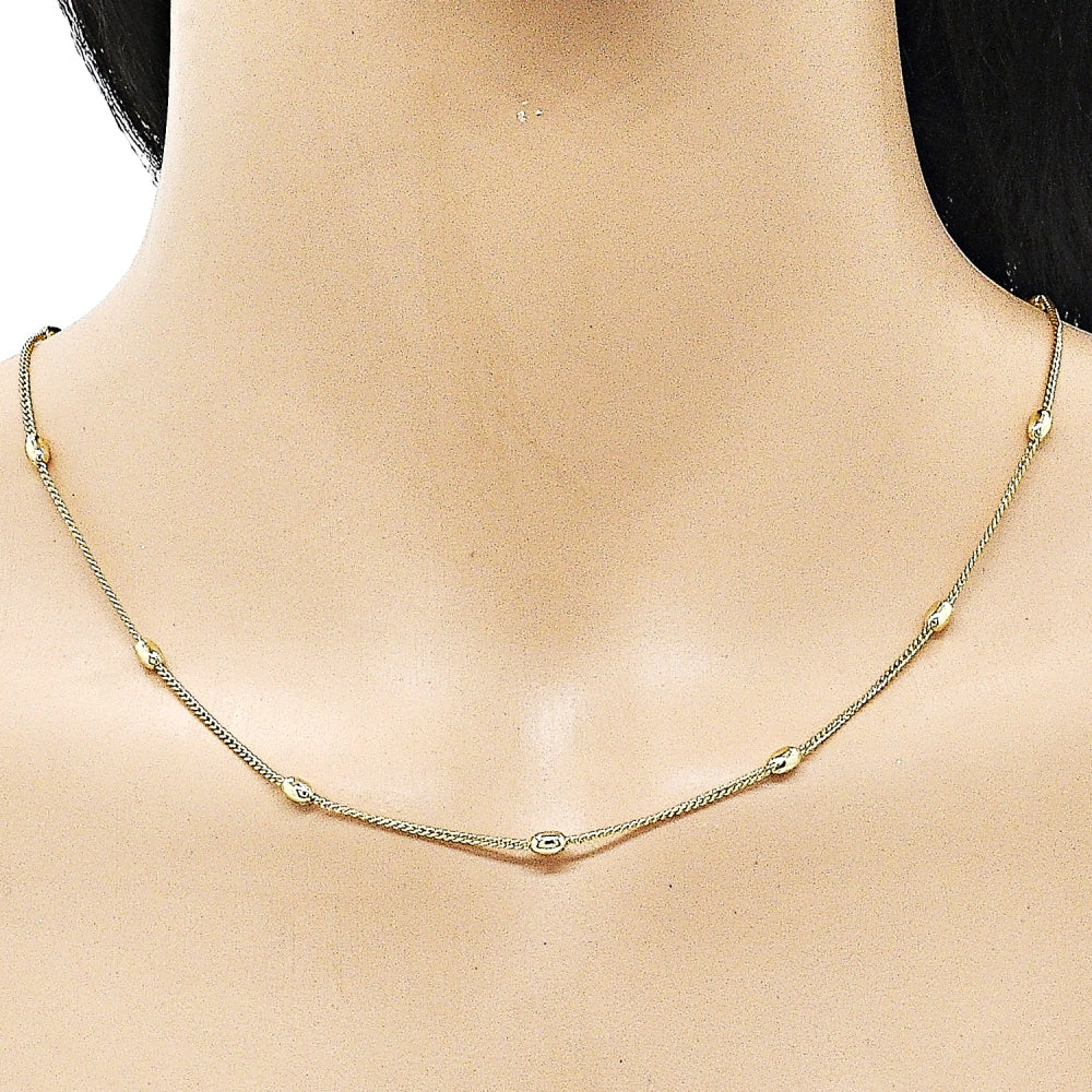 Oro Laminado Basic Necklace, Gold Filled Style Miami Cuban and Ball Design, Polished, Golden Finish