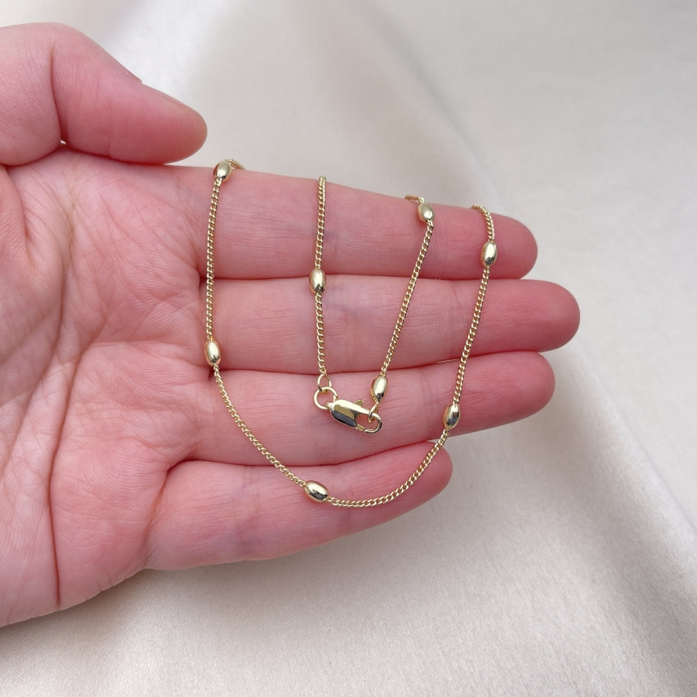 Oro Laminado Basic Necklace, Gold Filled Style Miami Cuban and Ball Design, Polished, Golden Finish