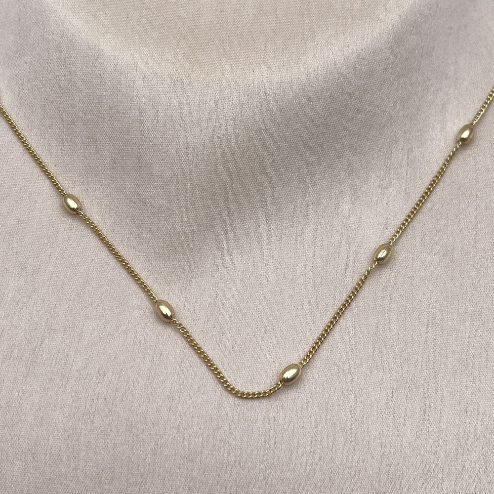 Oro Laminado Basic Necklace, Gold Filled Style Miami Cuban and Ball Design, Polished, Golden Finish