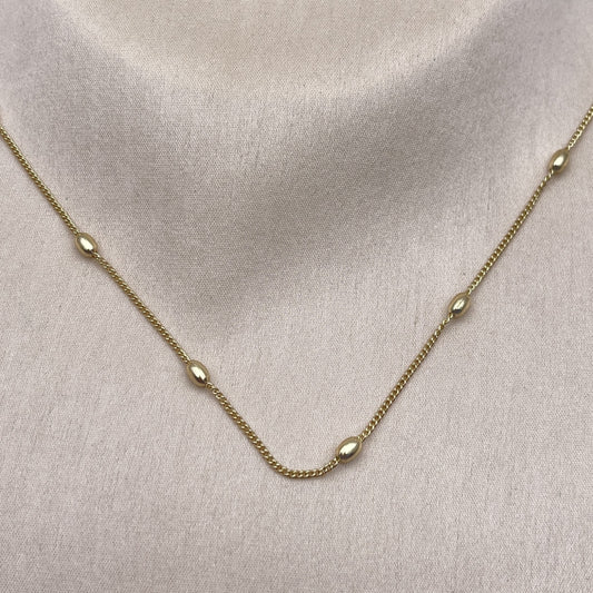 Oro Laminado Basic Necklace, Gold Filled Style Miami Cuban and Ball Design, Polished, Golden Finish