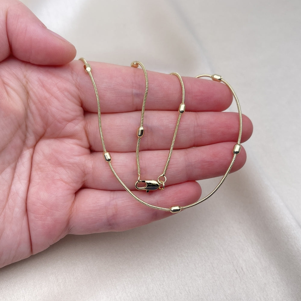Oro Laminado Basic Necklace, Gold Filled Style Rat Tail and Ball Design, Polished, Golden Finish