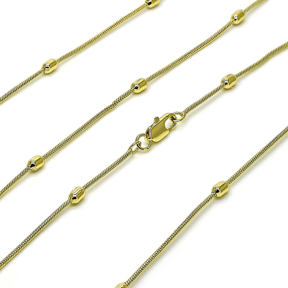 Oro Laminado Basic Necklace, Gold Filled Style Rat Tail and Ball Design, Polished, Golden Finish