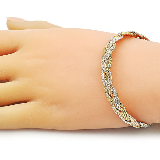 Oro Laminado Individual Bangle, Gold Filled Style Twist Design, Diamond Cutting Finish, Tricolor