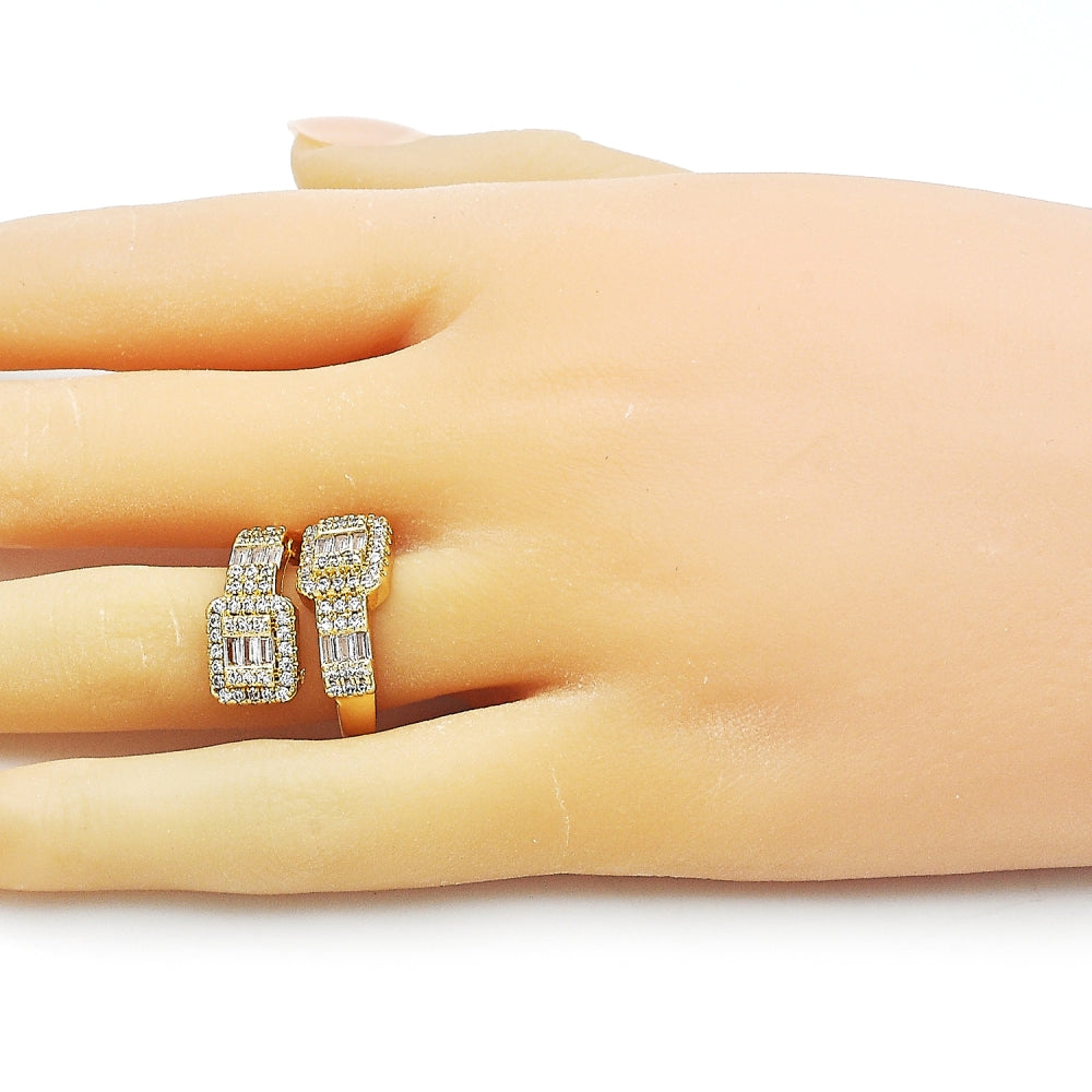 Oro Laminado Multi Stone Ring, Gold Filled Style Baguette and Cluster Design, with White Cubic Zirconia and White Micro Pave, Polished, Golden Finish