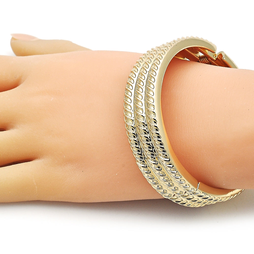 Oro Laminado Individual Bangle, Gold Filled Style Twist Design, Diamond Cutting Finish, Golden Finish