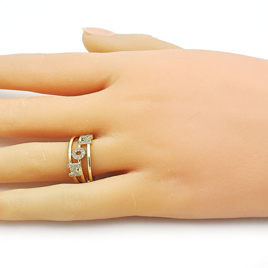 Oro Laminado Multi Stone Ring, Gold Filled Style Mom Design, with White Micro Pave, Polished, Golden Finish
