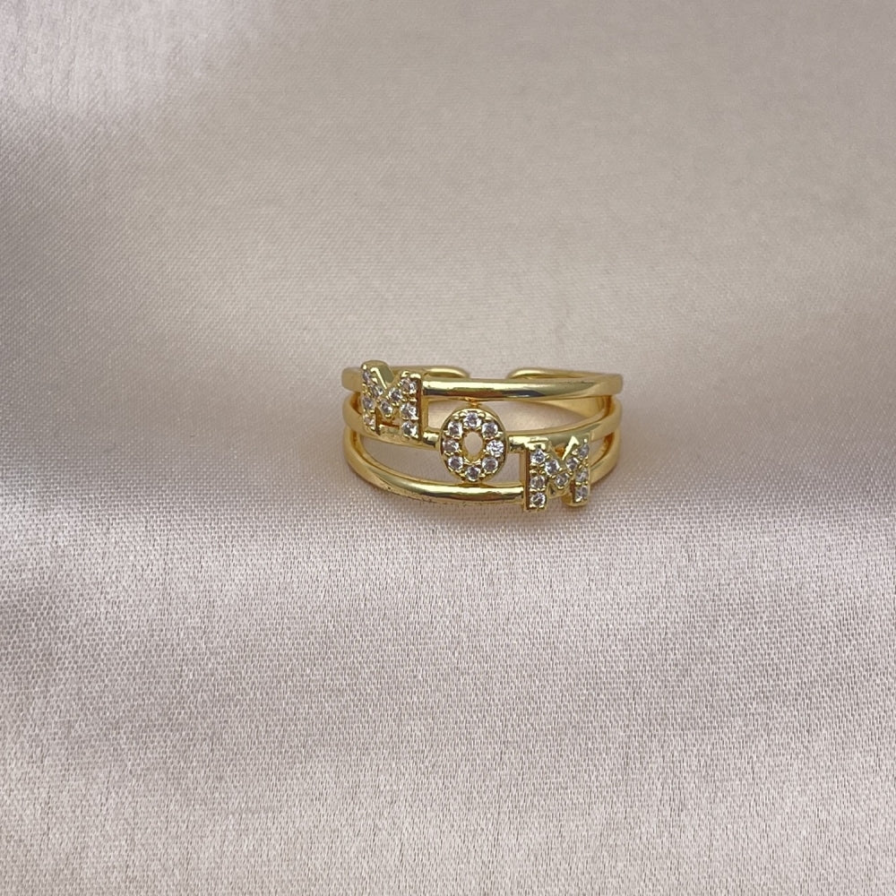 Oro Laminado Multi Stone Ring, Gold Filled Style Mom Design, with White Micro Pave, Polished, Golden Finish