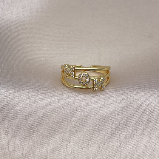 Oro Laminado Multi Stone Ring, Gold Filled Style Mom Design, with White Micro Pave, Polished, Golden Finish