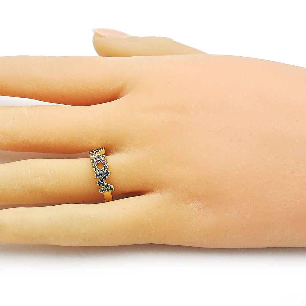 Oro Laminado Multi Stone Ring, Gold Filled Style Mom Design, with Multicolor Micro Pave, Polished, Golden Finish