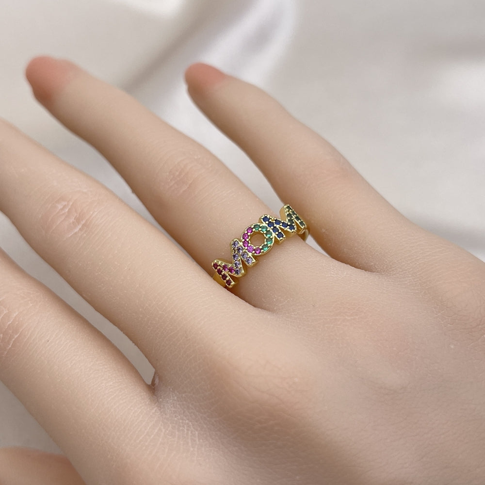 Oro Laminado Multi Stone Ring, Gold Filled Style Mom Design, with Multicolor Micro Pave, Polished, Golden Finish