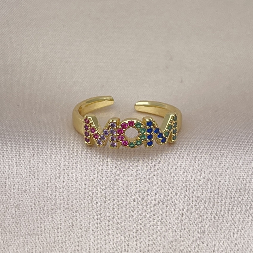 Oro Laminado Multi Stone Ring, Gold Filled Style Mom Design, with Multicolor Micro Pave, Polished, Golden Finish