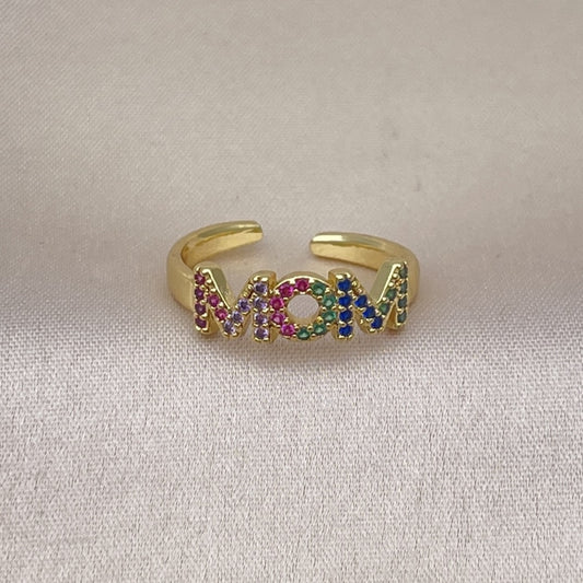 Oro Laminado Multi Stone Ring, Gold Filled Style Mom Design, with Multicolor Micro Pave, Polished, Golden Finish