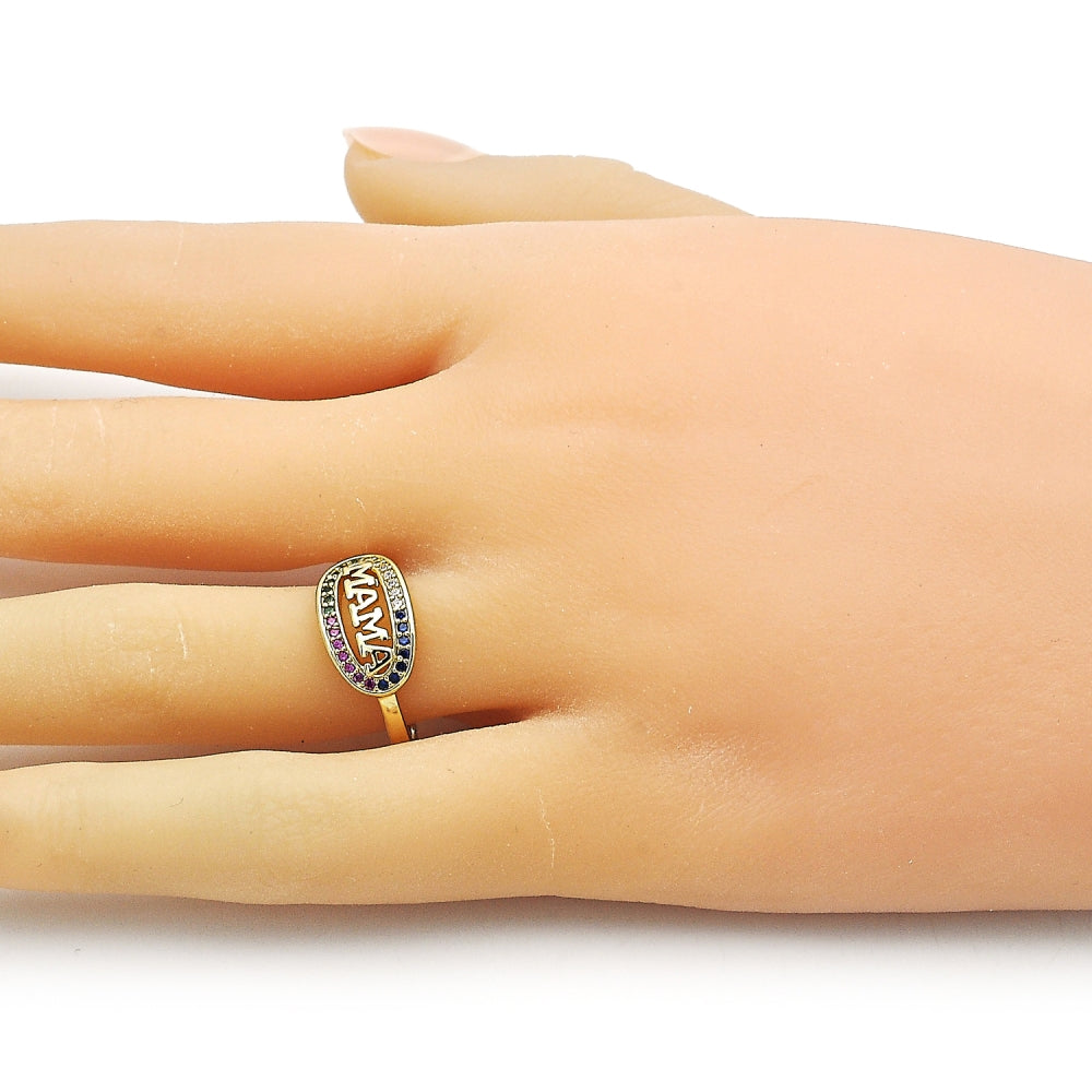 Oro Laminado Multi Stone Ring, Gold Filled Style Mom Design, with Multicolor Micro Pave, Polished, Golden Finish