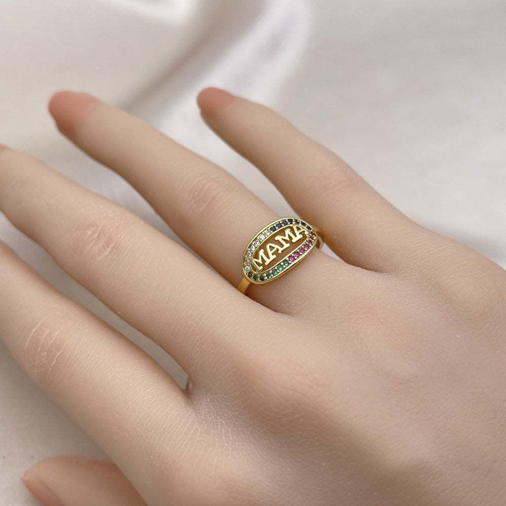 Oro Laminado Multi Stone Ring, Gold Filled Style Mom Design, with Multicolor Micro Pave, Polished, Golden Finish