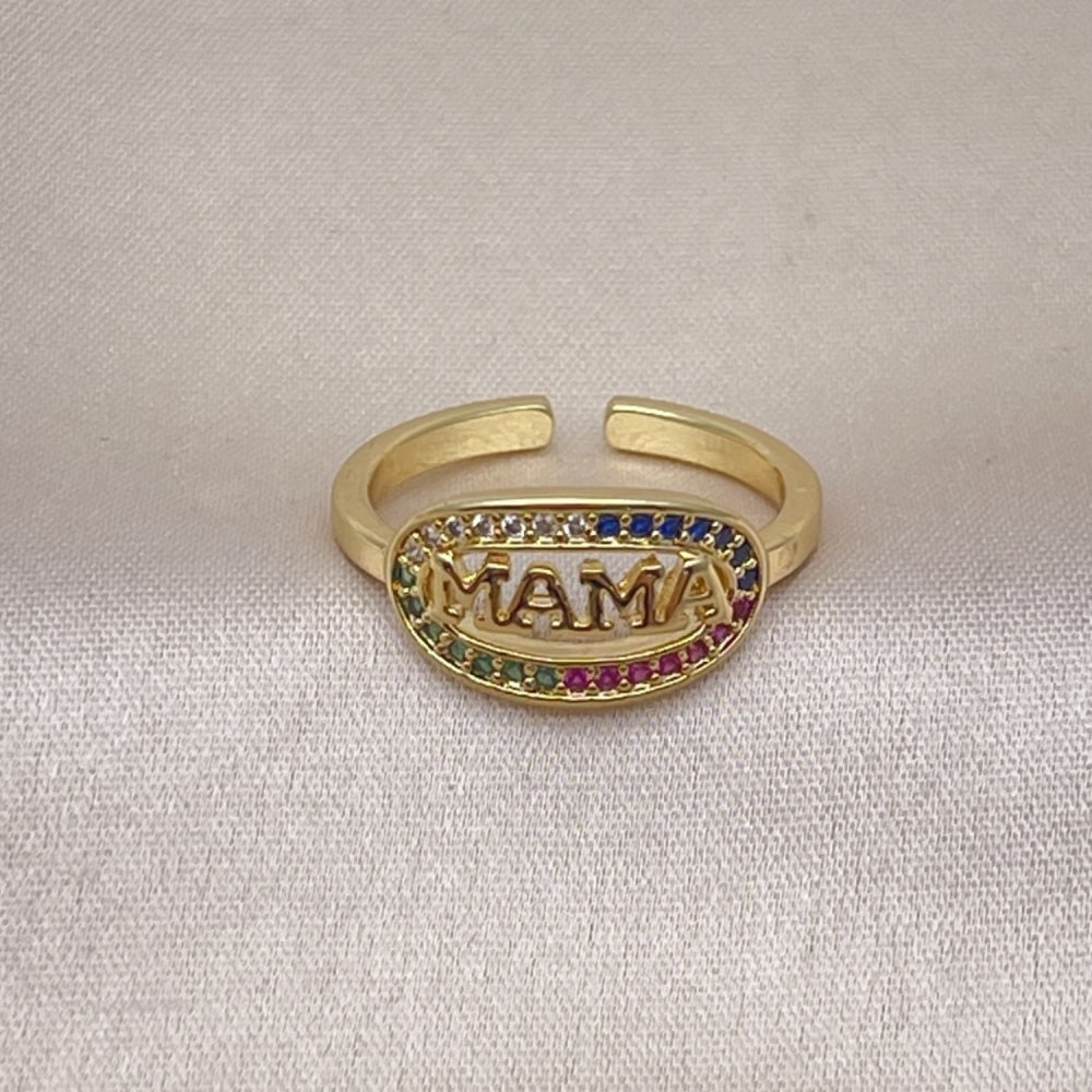 Oro Laminado Multi Stone Ring, Gold Filled Style Mom Design, with Multicolor Micro Pave, Polished, Golden Finish