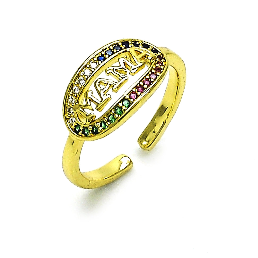 Oro Laminado Multi Stone Ring, Gold Filled Style Mom Design, with Multicolor Micro Pave, Polished, Golden Finish