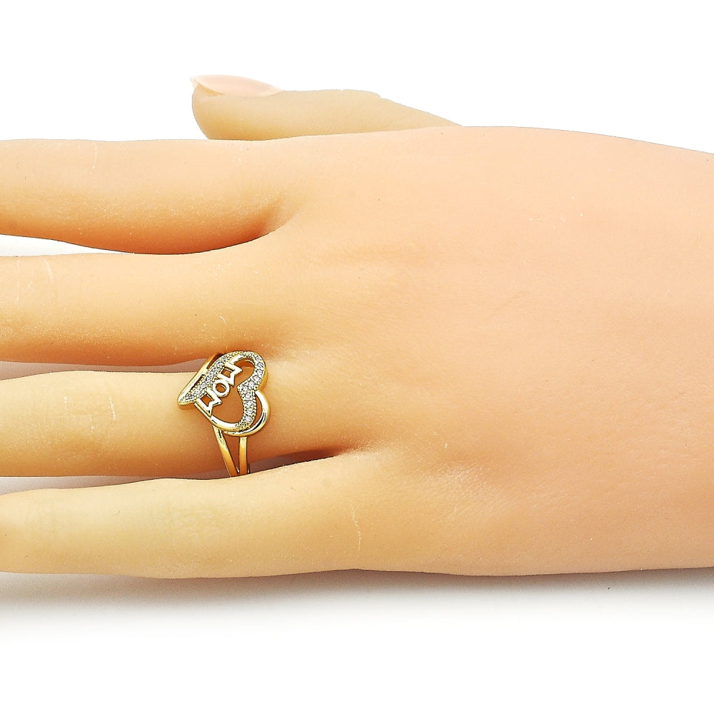 Oro Laminado Multi Stone Ring, Gold Filled Style Mom Design, with White Micro Pave, Polished, Golden Finish
