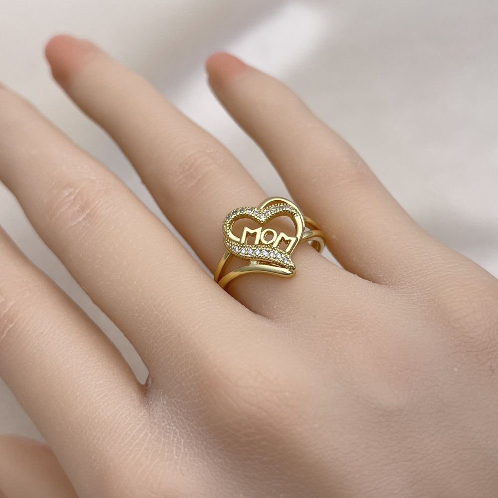 Oro Laminado Multi Stone Ring, Gold Filled Style Mom Design, with White Micro Pave, Polished, Golden Finish