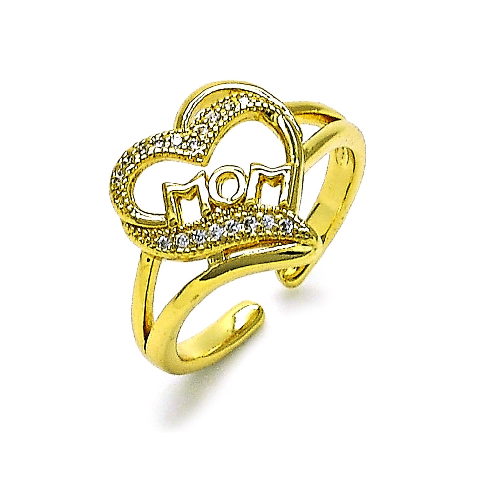 Oro Laminado Multi Stone Ring, Gold Filled Style Mom Design, with White Micro Pave, Polished, Golden Finish