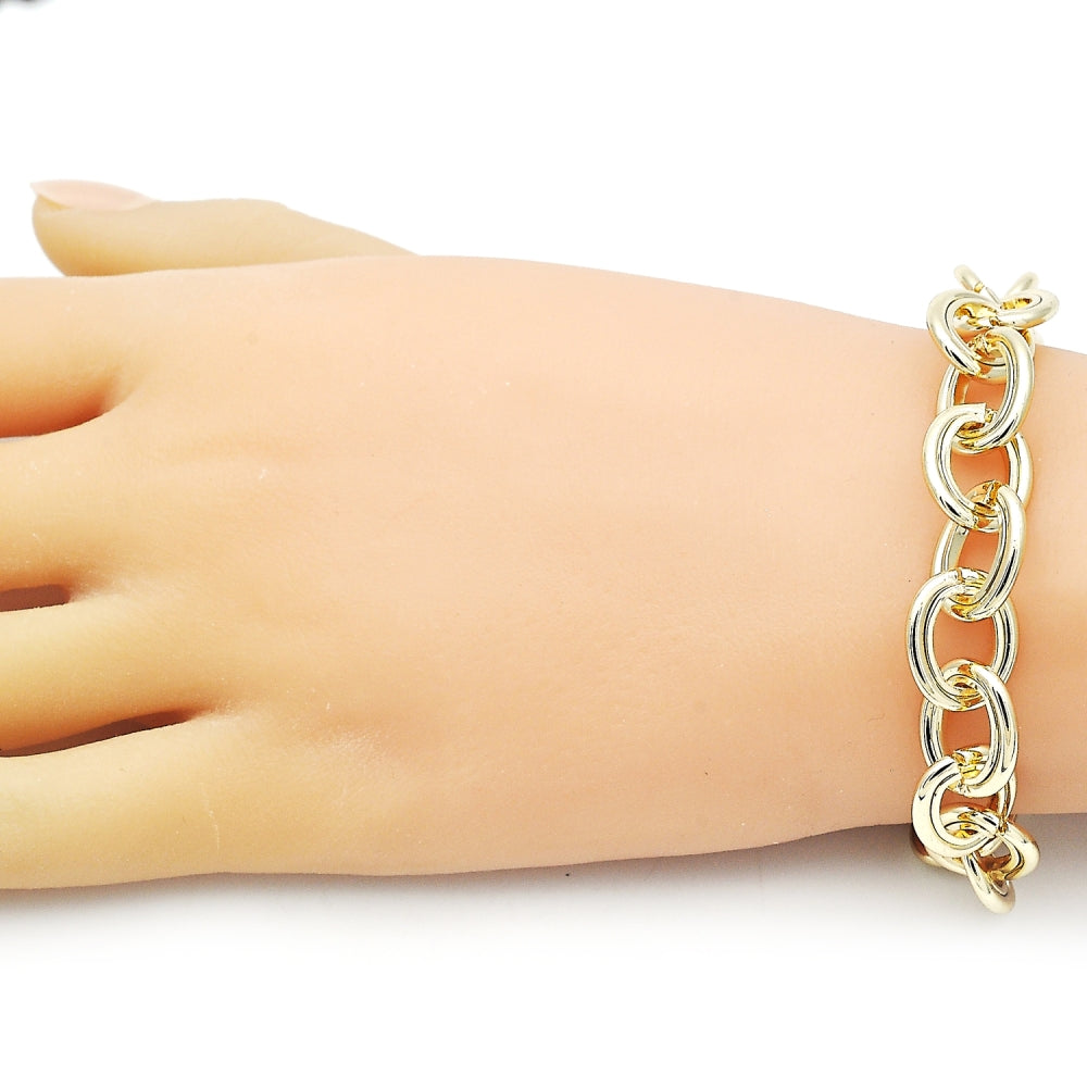 Oro Laminado Fancy Bracelet, Gold Filled Style Rolo Design, Polished, Golden Finish