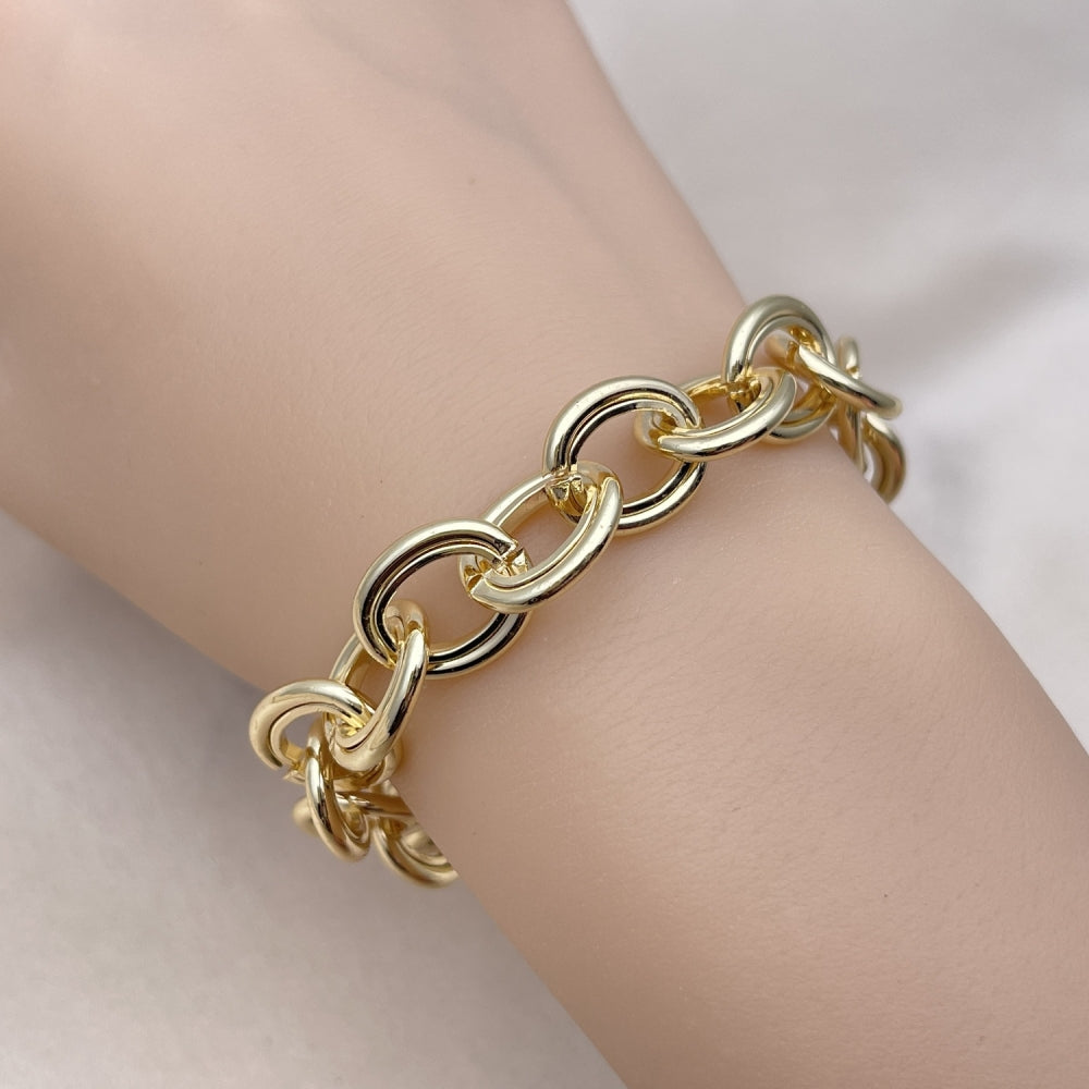 Oro Laminado Fancy Bracelet, Gold Filled Style Rolo Design, Polished, Golden Finish