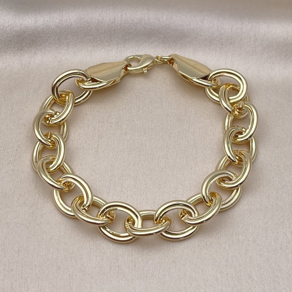 Oro Laminado Fancy Bracelet, Gold Filled Style Rolo Design, Polished, Golden Finish