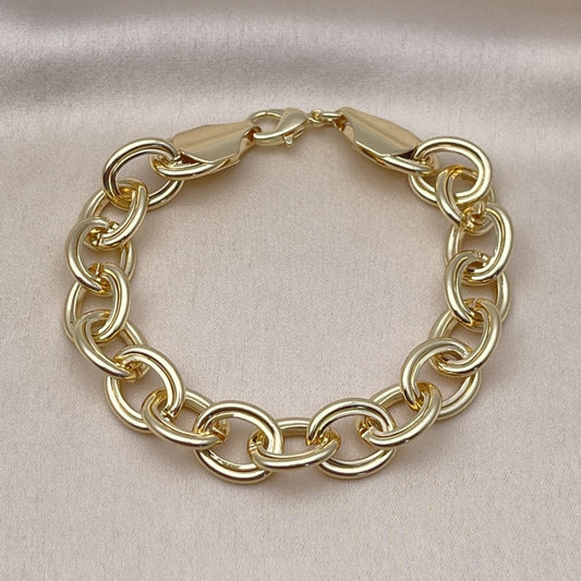 Oro Laminado Fancy Bracelet, Gold Filled Style Rolo Design, Polished, Golden Finish